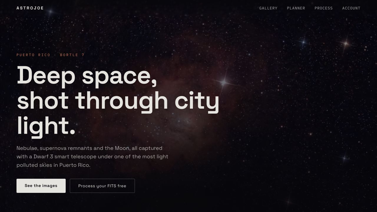 Astrojoe astrophotography website homepage