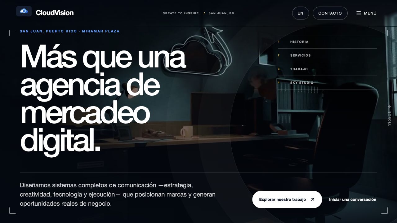 CloudVisionPR creative agency homepage