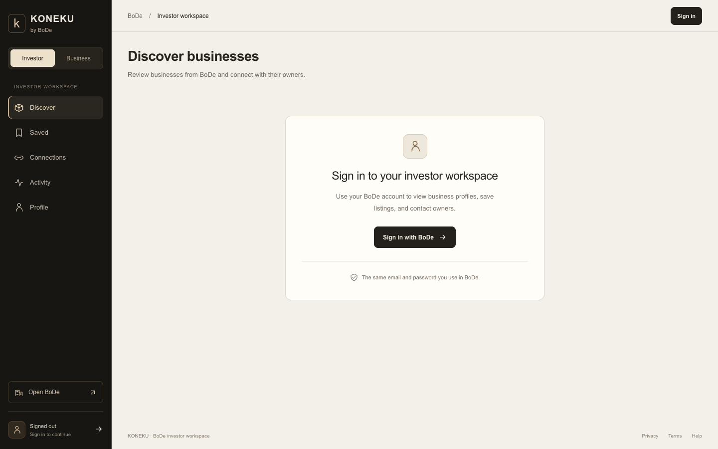 KONEKU investor workspace development preview