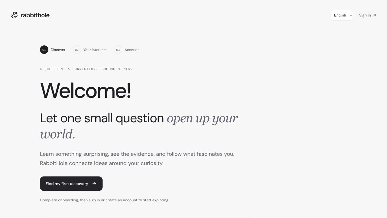 RabbitHole’s curiosity-led learning welcome screen